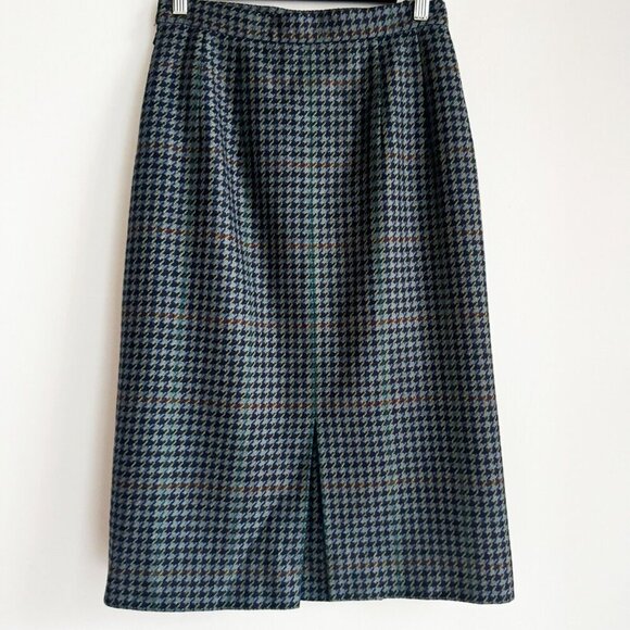 Vintage Aquascutum Made in England Wool Houndstooth Pencil Skirt S - Picture 2 of 5